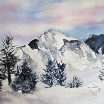 Painting titled "Belles Pyrénées" by Navema, Original Artwork, Watercolor