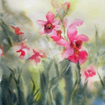 Painting titled "Orchidées sauvages" by Navema, Original Artwork, Watercolor