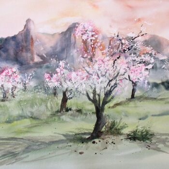 Painting titled "Eclosion en Aragon" by Navema, Original Artwork, Watercolor