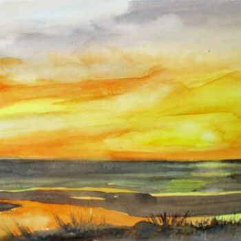 Peinture intitulée "coucher de soleil II" par Navema, Œuvre d'art originale, Aquarelle