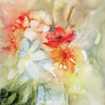 Painting titled "Douces fleurs" by Navema, Original Artwork, Watercolor