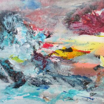 Painting titled "Jeu d'eau" by Navema, Original Artwork, Acrylic Mounted on Cardboard