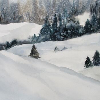 Painting titled "Neige fraîche" by Navema, Original Artwork, Watercolor