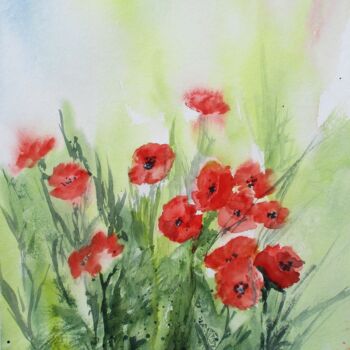 Painting titled "Rouges coquelicots" by Navema, Original Artwork, Watercolor