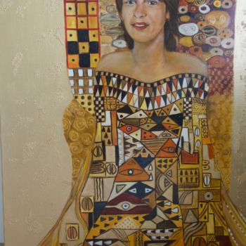 Schilderij getiteld "AUTOPORTRAIT SELON…" door Régine Peltier, Origineel Kunstwerk, Olie Gemonteerd op Frame voor houten bra…