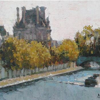 Peinture intitulée "Sur la Seine au Lou…" par Régis Pettinari, Œuvre d'art originale, Huile Monté sur Châssis en bois