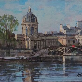 Malarstwo zatytułowany „Pont des arts et In…” autorstwa Régis Pettinari, Oryginalna praca, Olej Zamontowany na Drewniana ram…