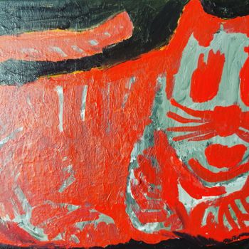 Ζωγραφική με τίτλο "red cat" από Régis Duprat, Αυθεντικά έργα τέχνης, Ακρυλικό