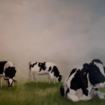 Pittura intitolato "3 cows in Normandy" da R.Paül, Opera d'arte originale, Olio