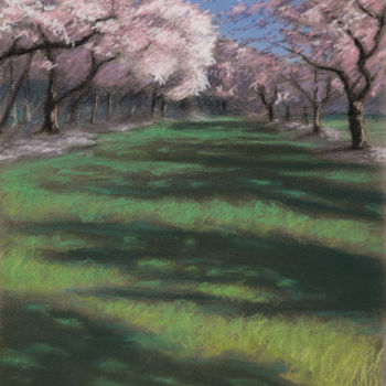 Painting titled "Cherry Trees" by Reidsart, Original Artwork, Pastel