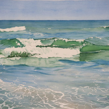 Painting titled "Double Wave" by Reidsart, Original Artwork, Watercolor