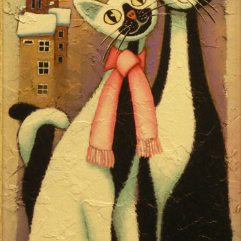 Schilderij getiteld "Cat Couple" door Reijo Malkki, Origineel Kunstwerk, Olie