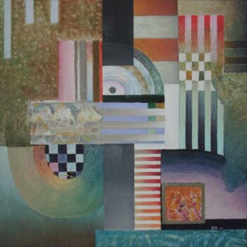 Malerei mit dem Titel "Mit bunten Gittern" von Reiner Makarowski, Original-Kunstwerk, Öl