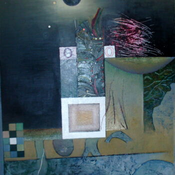 Malerei mit dem Titel "mit schwarzer Sonne" von Reiner Makarowski, Original-Kunstwerk, Öl