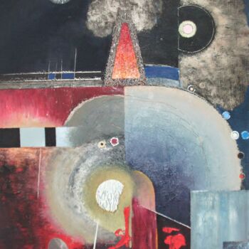 Malerei mit dem Titel "Feuer in der Nacht" von Reiner Makarowski, Original-Kunstwerk, Öl