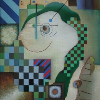 Malerei mit dem Titel "Clown with lolly" von Reiner Makarowski, Original-Kunstwerk, Öl