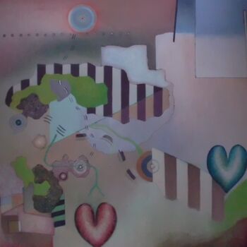 Malerei mit dem Titel "two hearts in abstr…" von Reiner Makarowski, Original-Kunstwerk, Öl