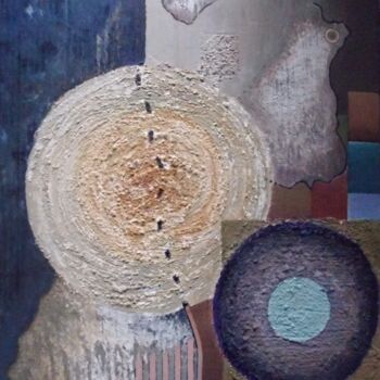 Schilderij getiteld "with two big circles" door Reiner Makarowski, Origineel Kunstwerk, Olie