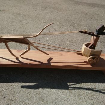 Skulptur mit dem Titel "Highspeed riding" von Reiner Poser, Original-Kunstwerk, Holz