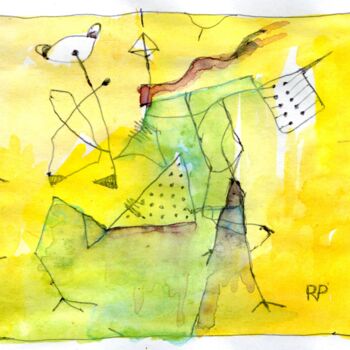 Malerei mit dem Titel "Gelb überwiegt" von Reiner Poser, Original-Kunstwerk, Aquarell