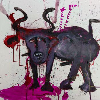 Malerei mit dem Titel "Sterbender Stier" von Reiner Poser, Original-Kunstwerk, Pigmente