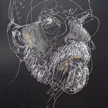 Tekening getiteld "Thoughtful old man" door Reiner Poser, Origineel Kunstwerk, Gelpen
