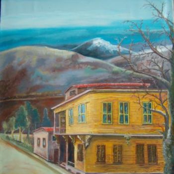 Painting titled "The Old Yellow House" by Reis, Original Artwork, Oil