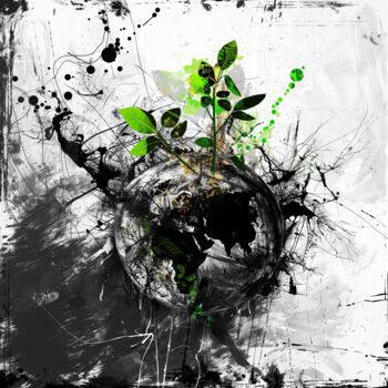 Digital Arts titled "World is suffering…" by Reivart, Original Artwork, Digital Collage Mounted on Wood Stretcher frame