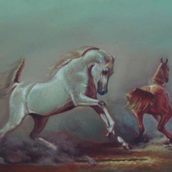 Painting titled "les deux cheveau" by Salim Remil, Original Artwork