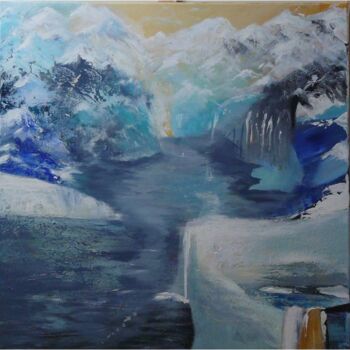 Painting titled "Bergseeimpression" by Remara, Original Artwork, Acrylic Mounted on Wood Stretcher frame