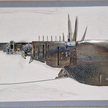 Scultura intitolato "Cyborg  Fish" da Vladimiras Nikonovas, Opera d'arte originale, Metalli Montato su Pannello di legno