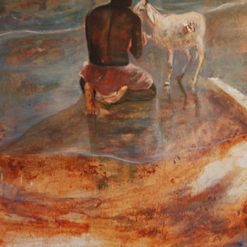 Painting titled "Laver-le-mouton-100…" by Reme, Original Artwork, Oil
