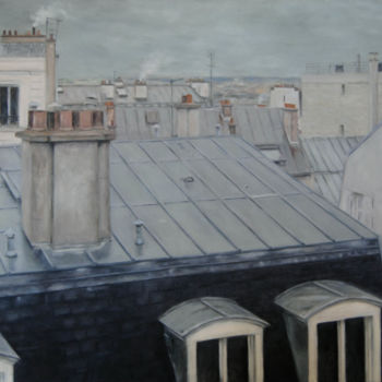 Pittura intitolato "Toits de Montmartre…" da Rémi Acquin, Opera d'arte originale, Olio