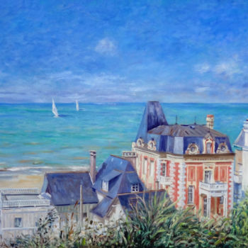 Malerei mit dem Titel "Mer et villas à Tro…" von Rémi Acquin, Original-Kunstwerk, Öl