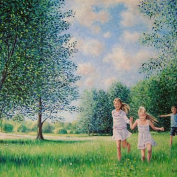 Painting titled "Instants d'enfance" by Rémi Acquin, Original Artwork, Oil