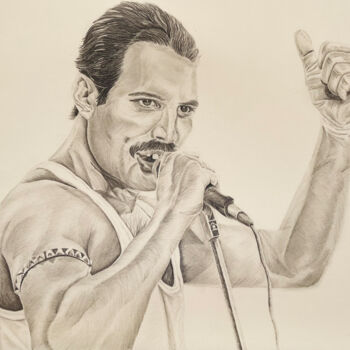 Zeichnungen mit dem Titel "Freddie Mercury 2" von Rémi Capobianco, Original-Kunstwerk, Bleistift