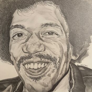 Dibujo titulada "Jimi Hendrix 2" por Rémi Capobianco, Obra de arte original, Grafito