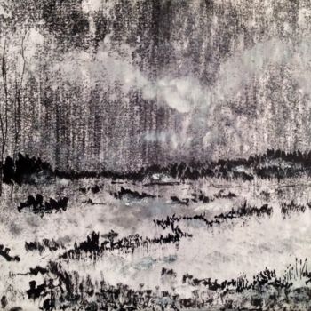 Malerei mit dem Titel "Lac et plaine" von Rémi Collin, Original-Kunstwerk, Gouache