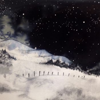 Pittura intitolato "Une nuit à l'alpage" da Rémi Collin, Opera d'arte originale, Inchiostro