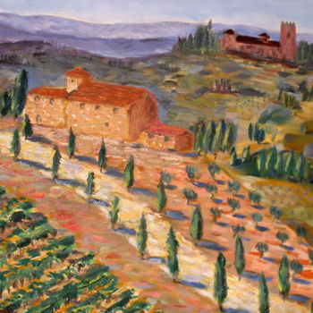 Pintura titulada "Vue de Toscane" por Rémi Demerlé, Obra de arte original