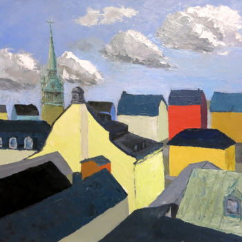 Картина под названием "Stockholm, pluie et…" - Rémi Demerlé, Подлинное произведение искусства, Масло