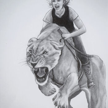제목이 "Les lionnes"인 그림 Rémi Rivollier로, 원작, 흑연