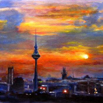 Painting titled "Amanecer en Madrid" by Remigio Megías García, Original Artwork, Oil