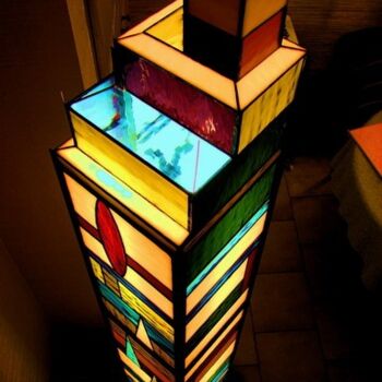 Colagens intitulada "Lampe colonne "Manh…" por Rémy Becard, Obras de arte originais