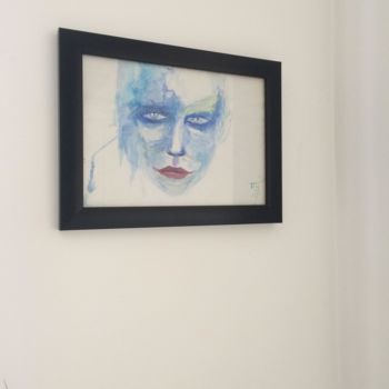 Painting titled "Human blue's" by Remy Bolet, Original Artwork, Watercolor