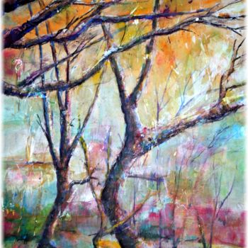 Painting titled "Les arbres à l'écol…" by Rémy Nicolas Graphite, Original Artwork, Oil