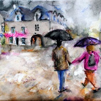 Peinture intitulée "Locronan pluie lumi…" par Rémy Nicolas Graphite, Œuvre d'art originale