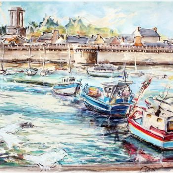 Peinture intitulée "Concarneau le port…" par Rémy Nicolas Graphite, Œuvre d'art originale, Aquarelle