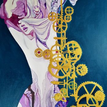 Malerei mit dem Titel "horloge biologique" von Rémy Poirier, Original-Kunstwerk, Acryl