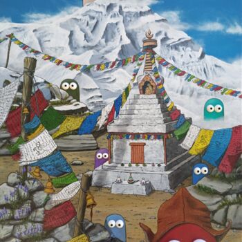 Pintura intitulada "Sept trucs au tibet" por Remy Tuybens, Obras de arte originais, Acrílico